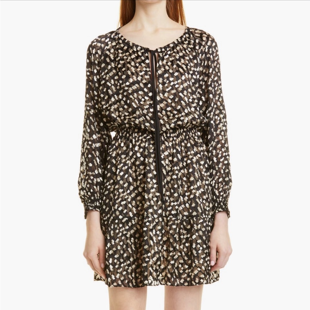Theory confetti print long sleeve silk blend dress size Petite